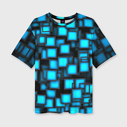 Женская футболка оверсайз Геометрия - синие квадраты