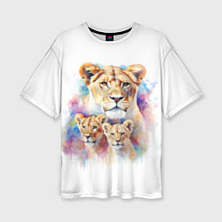 Женская футболка оверсайз Львица мама с двумя львятами