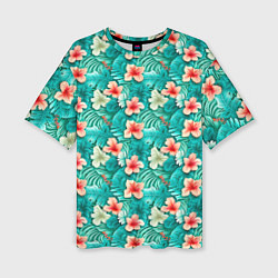 Женская футболка оверсайз Летние цветочки паттерн