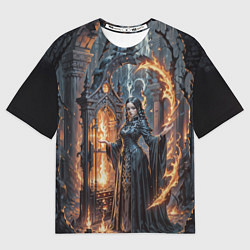 Футболка оверсайз женская Готическая ведьма и огонь в подземелье, цвет: 3D-принт