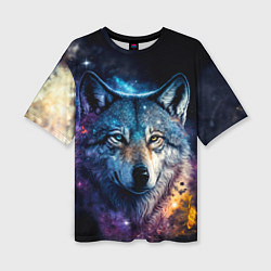 Женская футболка оверсайз Космический звездный волк