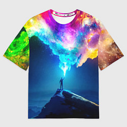 Футболка оверсайз женская Цветной космос и горы, цвет: 3D-принт