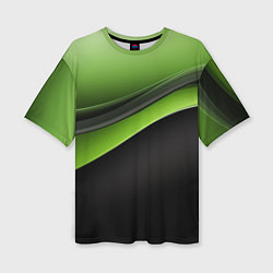 Женская футболка оверсайз Black green abstract