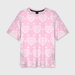 Женская футболка оверсайз Розовое кружево сердечки