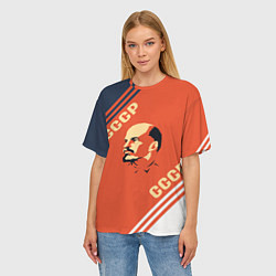 Футболка оверсайз женская Ленин на красном фоне, цвет: 3D-принт — фото 2