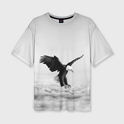Женская футболка оверсайз Орёл в облаках черно-белый