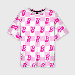 Женская футболка оверсайз Розовая шашка и Барби