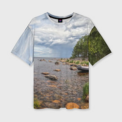 Женская футболка оверсайз Лодка на Ладоге