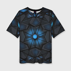 Женская футболка оверсайз Калейдоскопные черные и синие узоры