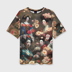 Женская футболка оверсайз Гейша в цветах