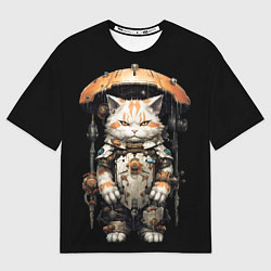 Футболка оверсайз женская Механический кот с железным зонтом, цвет: 3D-принт