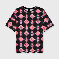 Женская футболка оверсайз Клеточка black pink