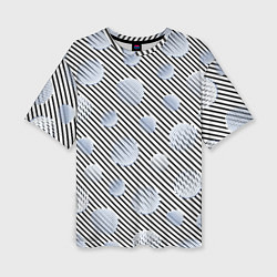 Женская футболка оверсайз Серебристые круги на полосатом фоне