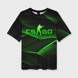 Женская футболка оверсайз CSGO green abstract lines