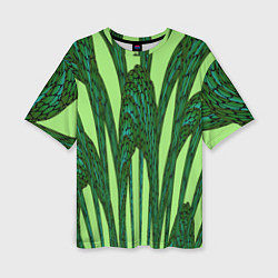 Женская футболка оверсайз Зеленый растительный мотив