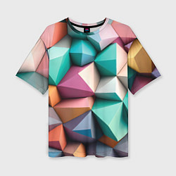 Женская футболка оверсайз Полигональные объемные кубы и тетраэдры в пастельн