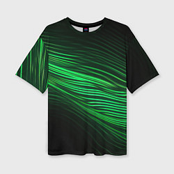 Женская футболка оверсайз Green neon lines