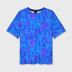 Женская футболка оверсайз Синие неоновые листья