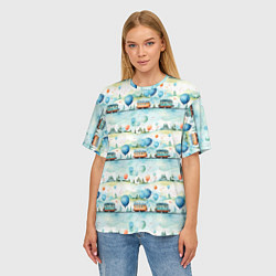 Футболка оверсайз женская Трамвайчики и воздушные шары - авральный паттерн, цвет: 3D-принт — фото 2