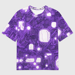 Футболка оверсайз женская Фиолетовые кибернетические схемы неон, цвет: 3D-принт
