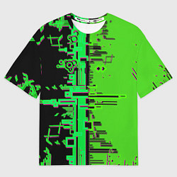 Футболка оверсайз женская Кибер-глитч зелёный, цвет: 3D-принт