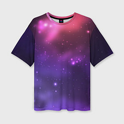 Женская футболка оверсайз Разноцветный космос - неоновое свечение