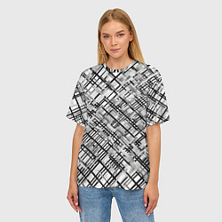 Футболка оверсайз женская Чёрно-белая сеть, цвет: 3D-принт — фото 2