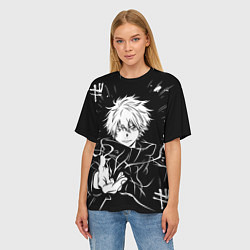 Футболка оверсайз женская Сатору Годжо - черно-белый, цвет: 3D-принт — фото 2