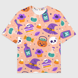 Футболка оверсайз женская Halloween skulls pattern, цвет: 3D-принт