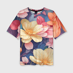 Женская футболка оверсайз Водянная лилия лотосы кувшинки