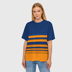 Футболка оверсайз женская Желто-синий полосатый узор, цвет: 3D-принт — фото 2