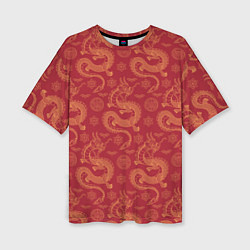 Женская футболка оверсайз Dragon red pattern