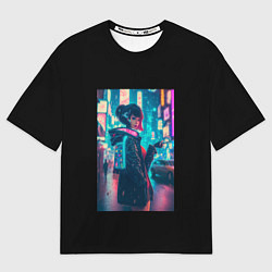 Футболка оверсайз женская Девушка киберпанк в наушниках, цвет: 3D-принт