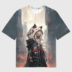 Футболка оверсайз женская Девочка-кошка в маске, цвет: 3D-принт