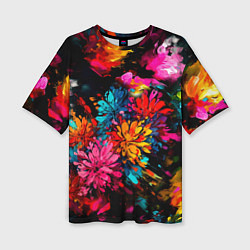 Женская футболка оверсайз Краски и цветы