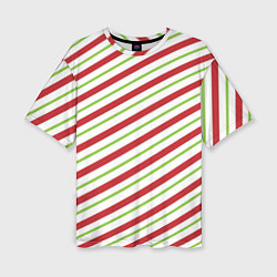Женская футболка оверсайз Рождественский паттерн красно зеленые полосы