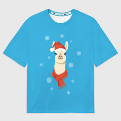 Футболка оверсайз женская Милая лама в красной шляпе и шарфе, цвет: 3D-принт