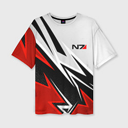 Женская футболка оверсайз N7 mass effect - white and red
