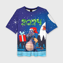 Женская футболка оверсайз Cиний дракон