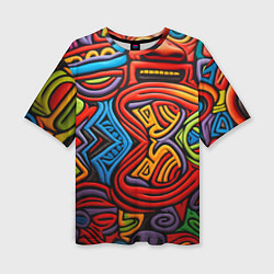 Женская футболка оверсайз Разноцветный узор в стиле абстракционизм