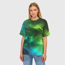 Футболка оверсайз женская Бескрайний космос зелёный, цвет: 3D-принт — фото 2