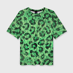 Женская футболка оверсайз Зелёный леопард паттерн
