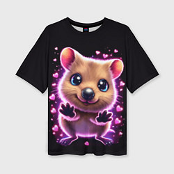 Женская футболка оверсайз Квокка улыбака с розовыми сердечками