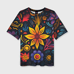 Женская футболка оверсайз Растительный узор в латино-американском стиле