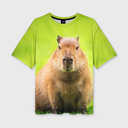 Футболка оверсайз женская Capybara on green grass, цвет: 3D-принт