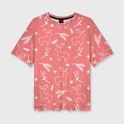 Женская футболка оверсайз Рождественский принт с оленями