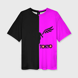 Женская футболка оверсайз Токийские мстители черно-розовый