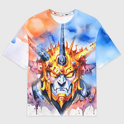 Женская футболка оверсайз Серьезный оранжевый робот акварель