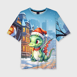 Женская футболка оверсайз Дракон зимний холод