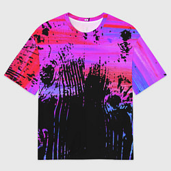 Женская футболка оверсайз Розово синий сочный гранж